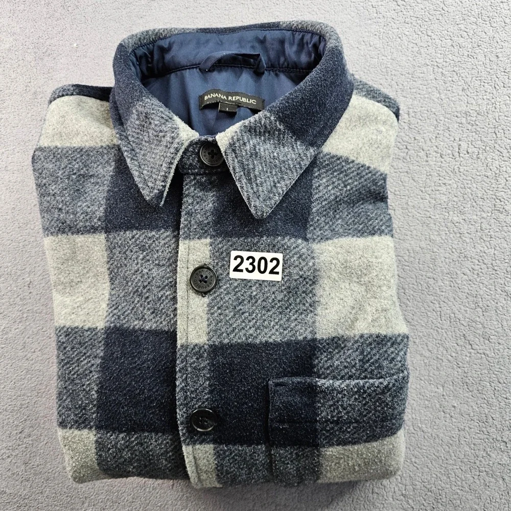 Heritage Heritage Shirt Jacket Mens L Navy Gray Buffalo Plaid Lined Button Front